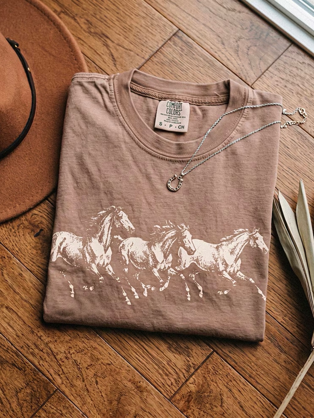 Running Horses Western Country Brown Comfort Colors T-Shirt